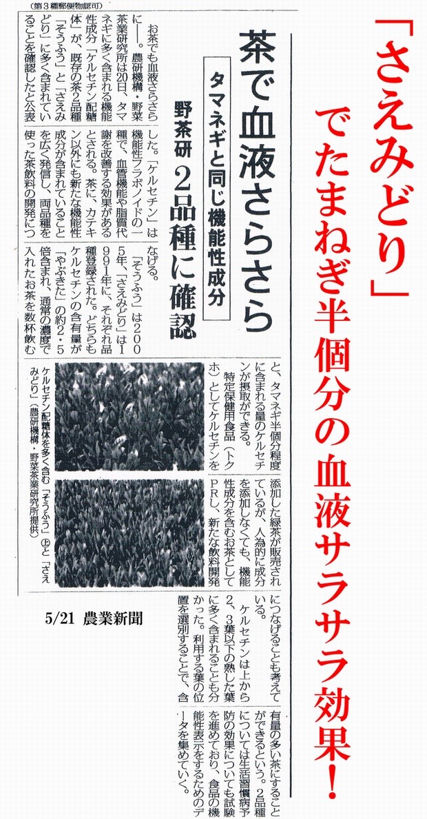 茶で血液サラサラ 農業新聞記事